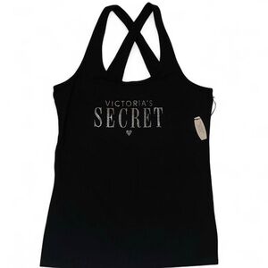 NWT • 2013 VICTORIA’S SECRET • BLACK TANK TOP • SILVER MCBLING LOGO<3 • SIZE - L